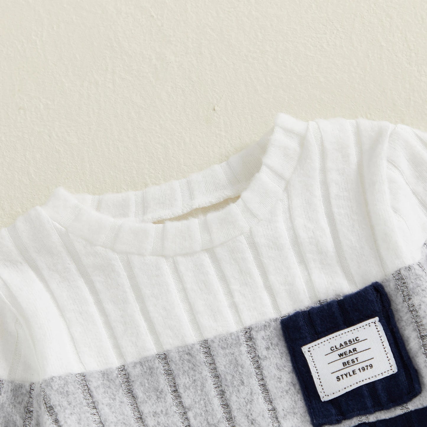 VISgogo 0-3 Years Boys Fall 2Pcs Clothes Sets Long Sleeve O Neck Patchwork Pullover Solid Color Pants