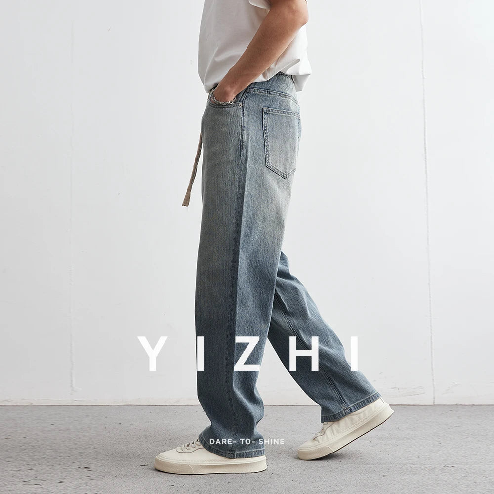 Men's Japanese Retro Jeans 2025 Summer New Fashion Personality Straight Elastic Waist Straight Jeans Loose Casual Jeans Pants