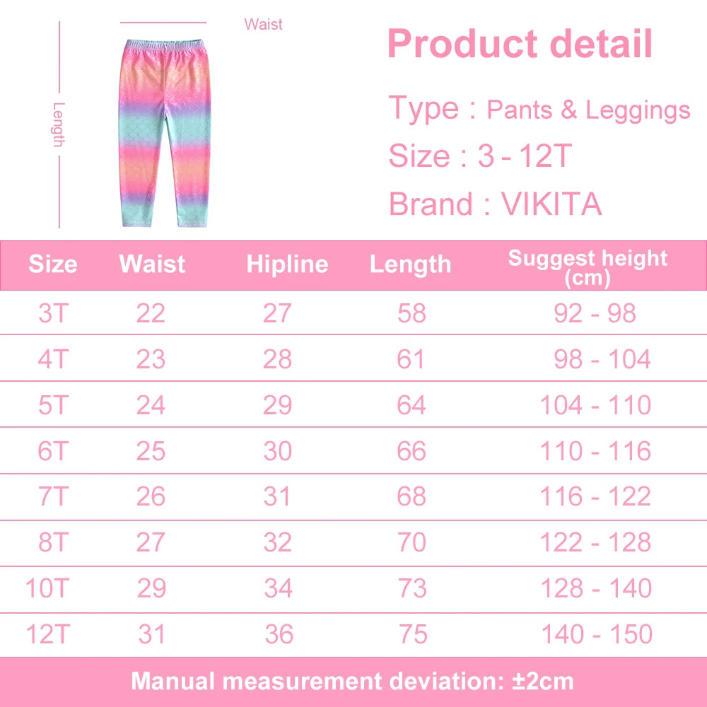 VIKITA Girls Cartoon Pink Outfits Kids Rainbow Striped Cotton Sweatshirt and Colorful Leggings Children Clothing 2 Pcs Sets