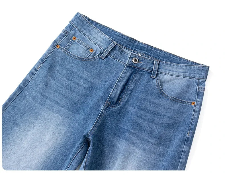 Summer Thin Straight Jeans Men's Clothing Soft Breathable Trousers Male Brand Comfortable Business Loose Denim Pants