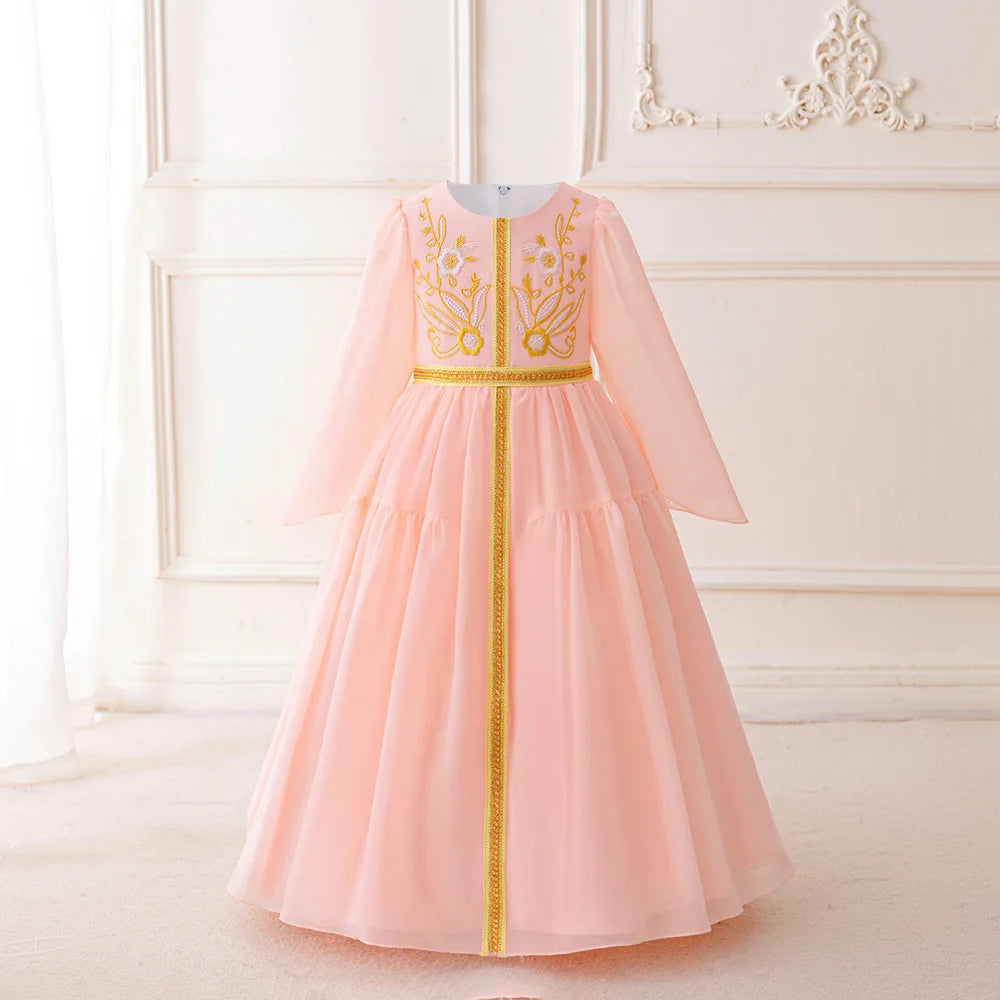 Muslim Ramadan Prayer Gowns Party Girls Dress Long Sleeve Robe Arabic Dubai Abaya Girls Dresses Eid Child Holiday Prom Costumes