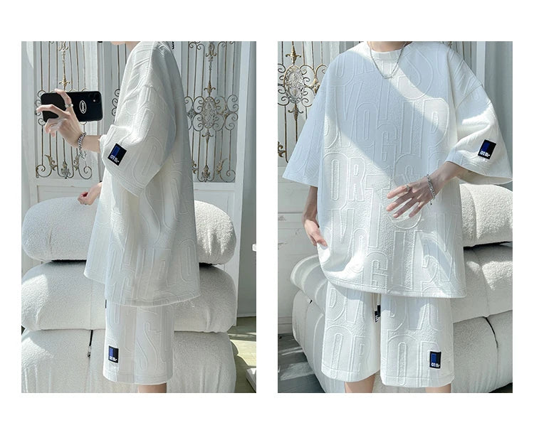 Summer ort Sve T-irt Set Men's Casual Spor Lightweight Five-Quarter Pants Matching Whole Set Youth Faion