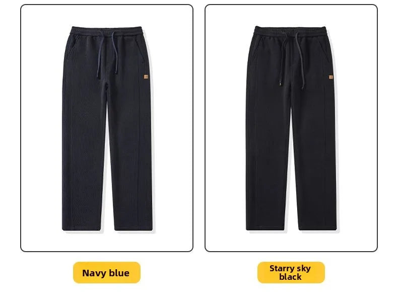 Autumn and Winter Plush Knitted Plaid Comfortable Wide Leg Straight Casual Pants Men Slacks Men's Pants Plush Slacks