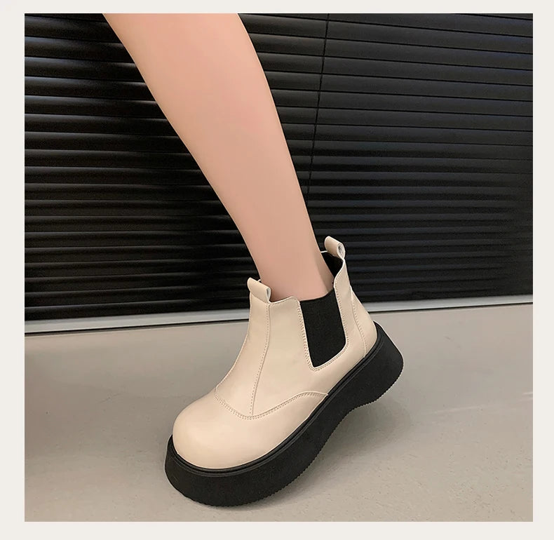 Fall New Style Thick-soled Women's Fashionable Boots, Retro Big-head Short Boots, Anti-slip and Wear-resistant Outdoor Boots