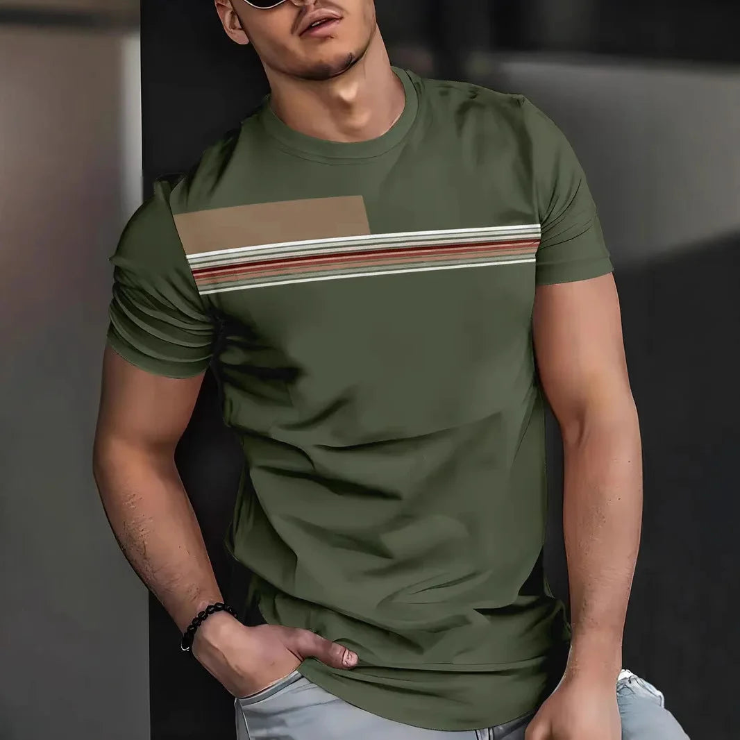 2025 Men's Stripe 3D TShirt Casual BreathO-Neck Short Sleeve Tee For Outdoor Activities Summer Oversized Streetwear Tops