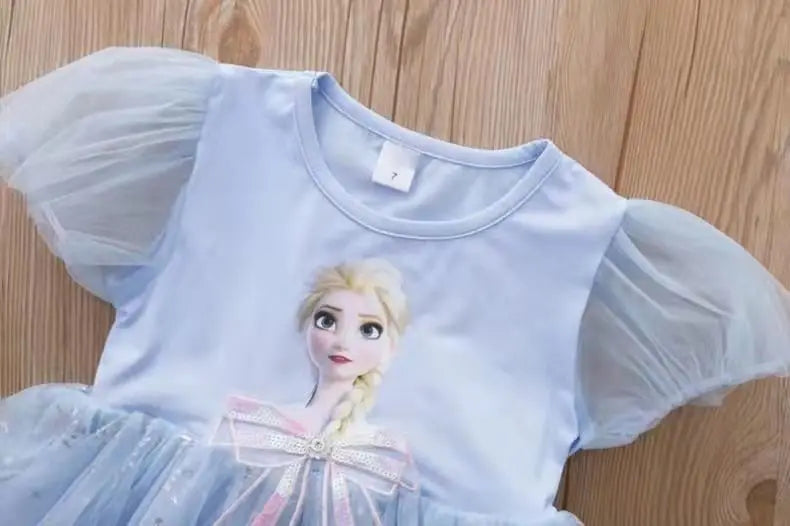New Disney Girls DressShort Sleeve Kids Clothes  Princess Dresses Frozen Elsa Party Baby Dresses for Children Clothing