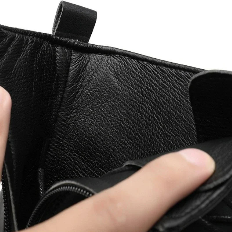 Boots for Men High Quality Casual Leather Boots Fashion Outdoor High Top Booties Black Men's Ankle Boots Fashion Motorcycle Boot