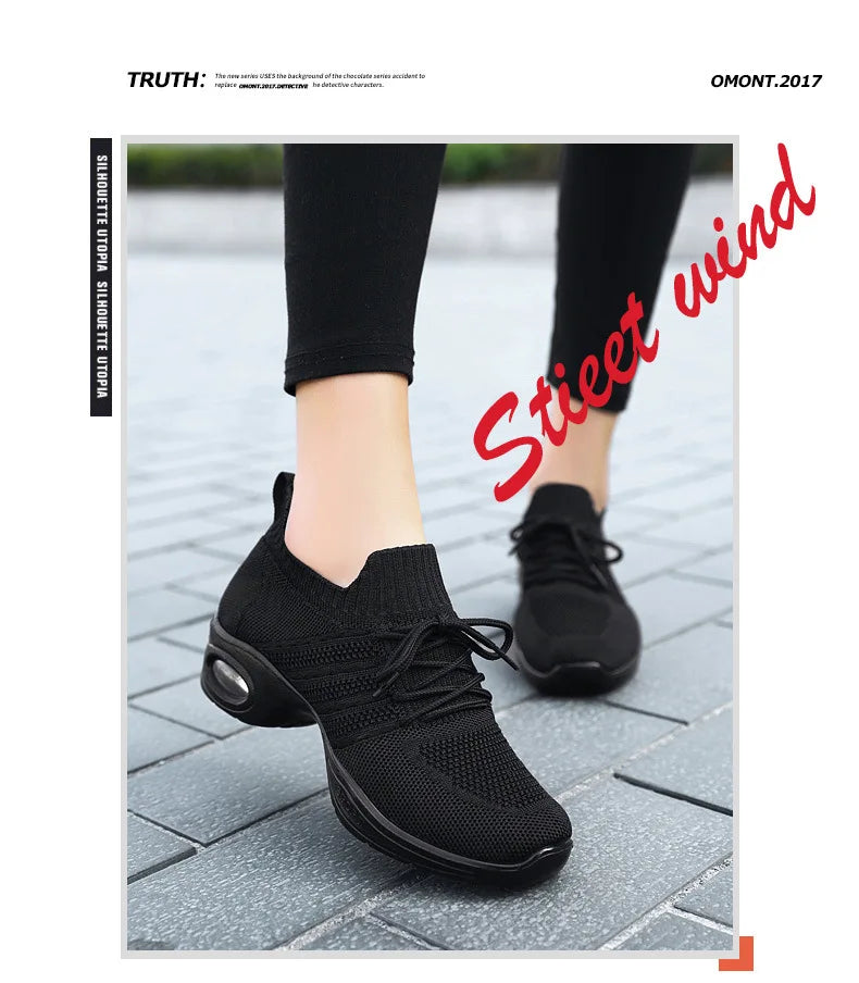 Dance Shoes for Women Stylish Dance Sneakers with Thick Soles Lightweight Fashion Walking Shoes Height Increasing Lady Flats