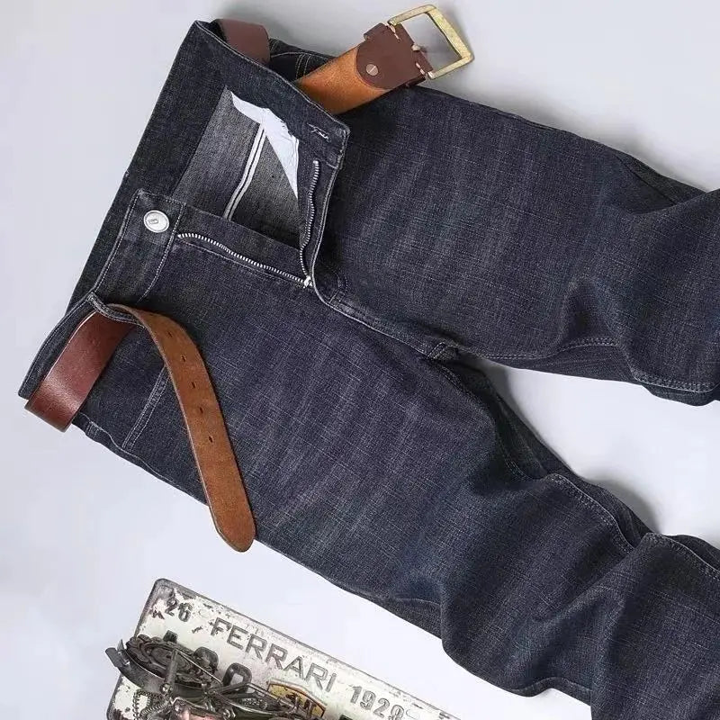 2023 NEW Men's Fashion Business Jeans Classic Style Casual Stretch Slim Jean Pants Male Brand Denim Trousers Black Blue