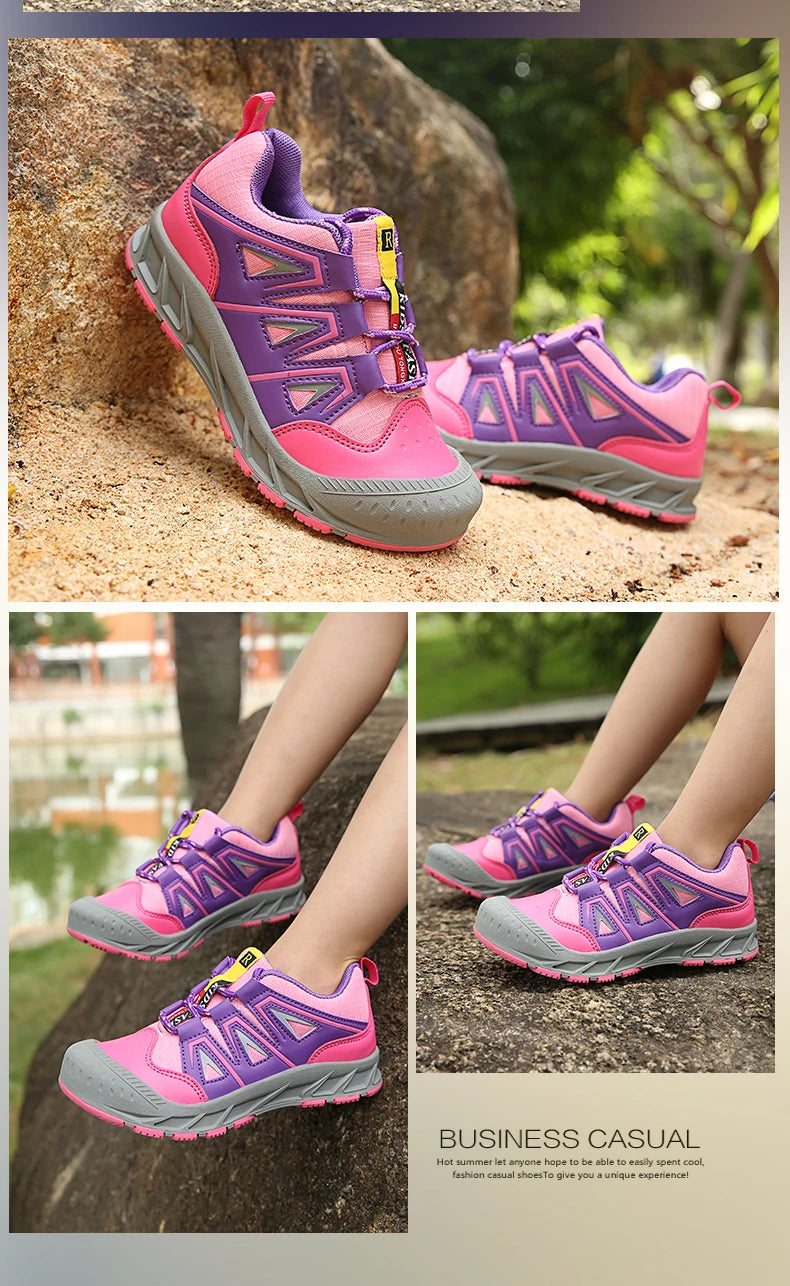 Children‘s Hiking Shoes Kids Waterproof Athletic Shoes Non-slip Boys Girls Casual Trekking Sneakers Outdoor Lace-up Tennis Shoes