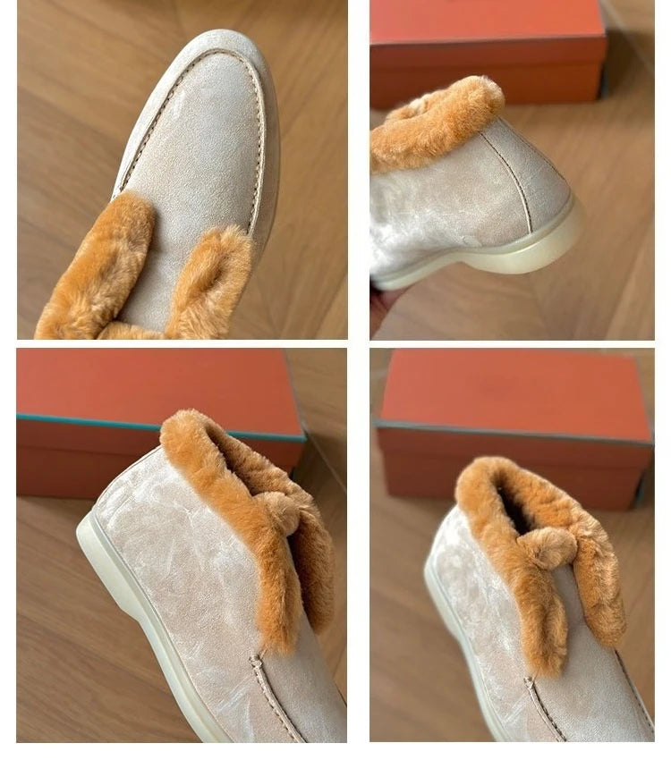 Boots Women Ankle Fur boots Fashion Women  Leather loafers flat 2025 High Quality Winter boots Comfortable Wool Snow