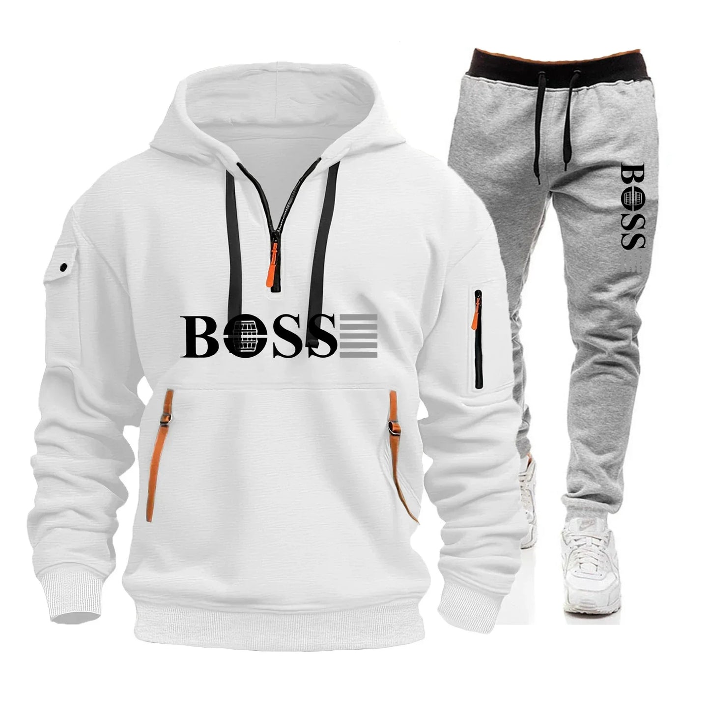 Men's Autumn and Winter New Pullovers Hoodie and Pants 2-piece Set, Outdoor Jogging Windproof Zipper Warm Men's Sportswear