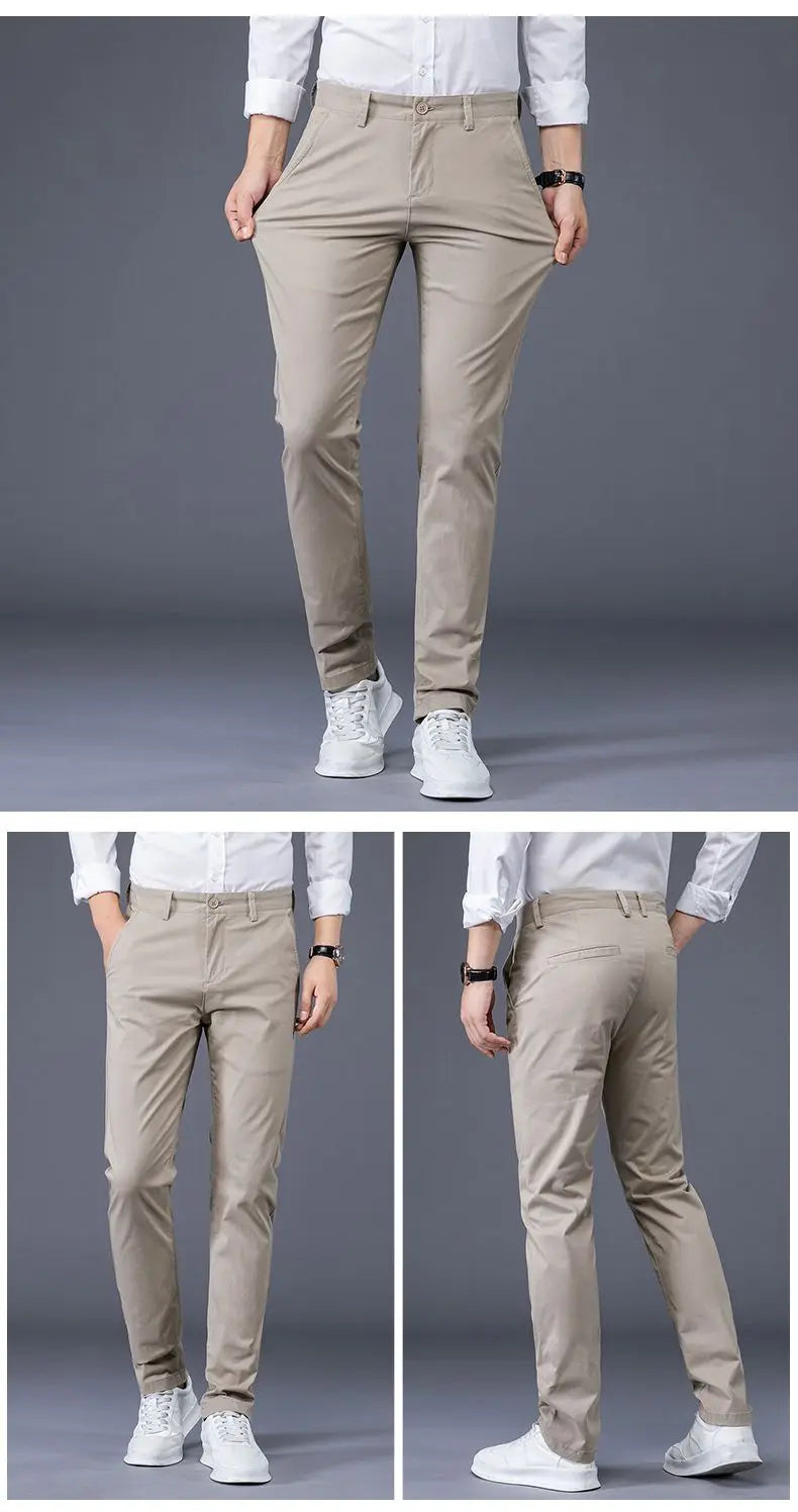 Men's Business Spring and Autumn Men's Casual Pants High-end Cotton Straight Stretch New Long Pants Slim Fleece PantsPlush