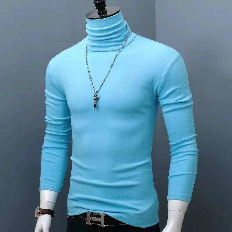 Trendy Casual Turtleneck Men's Modal Winter Sweater turtleneck Cool Blouse Tight Modal T-shirt Youth Solid Color Base Shirt Top