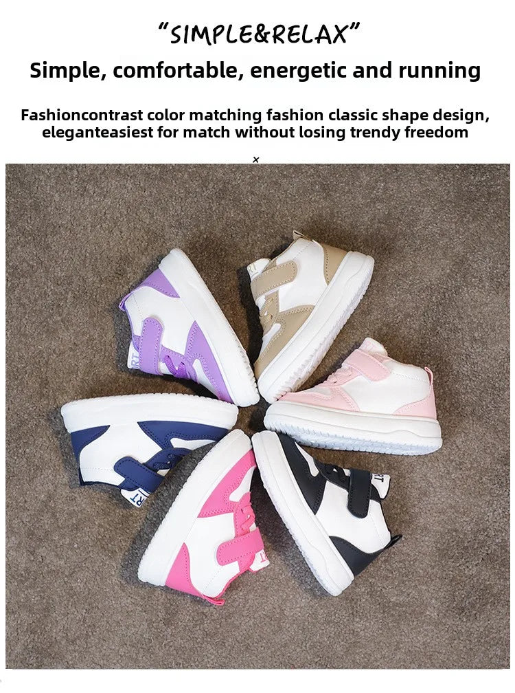 Fashion Kids Sneakers Spring Autumn High Top Breathable Casual Shoes Girls Non-slip Board Shoes Boys Outdoors Basketball Shoes