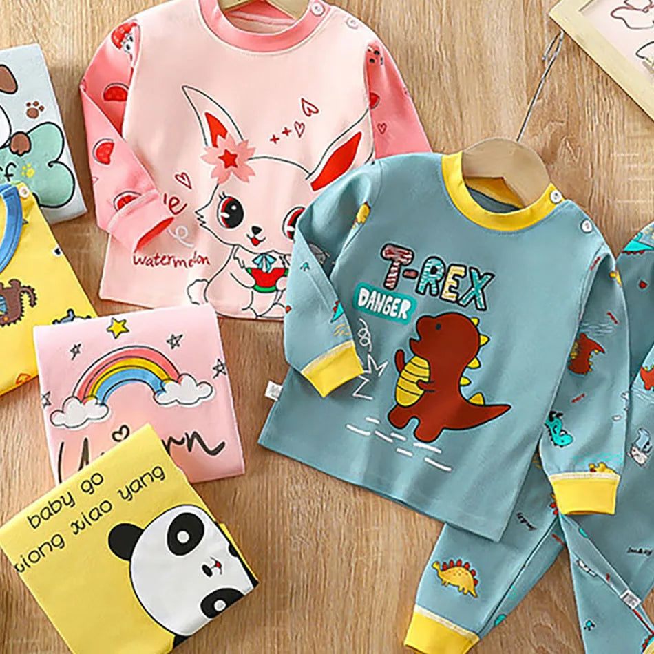 Cotton Kids Pajamas Set for Boys Girls Autumn and Winter Cartoon Sleeping Loungewear Children Night Sleepwear Home Wear Clothes