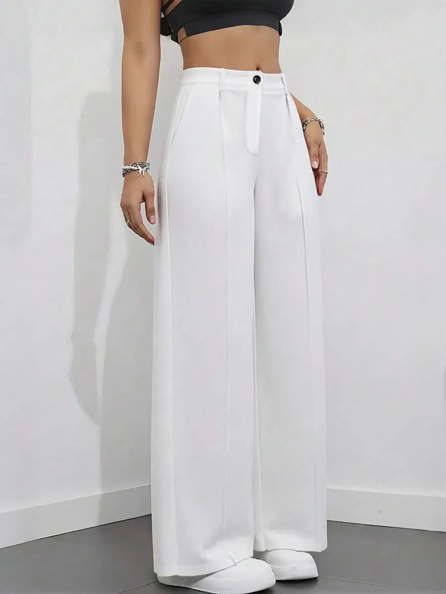 European and American cross-border spring and autumn fashion solid color casual high-waist loose work trousers with pockets