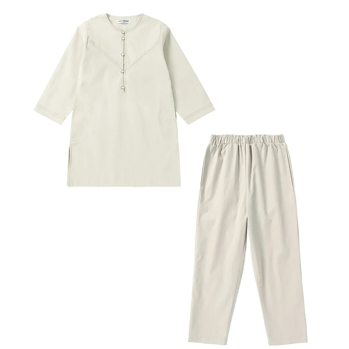 Muslim Children Robe 2 Pieces Set Kids Boy Round Neck Long Sleeve Printed Dress Shirt Abaya Kaftan Jubba Thobe Islamic Clothing