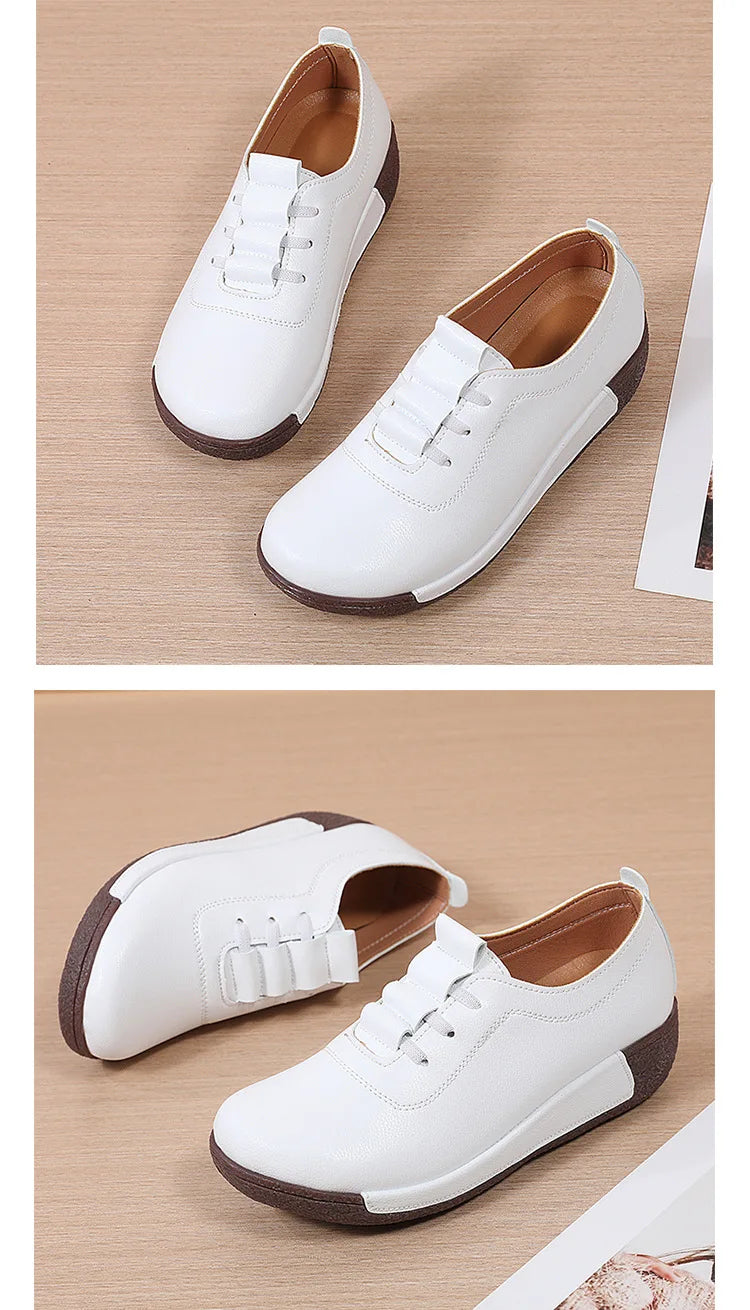 2025 Women Casual Shoes Genuine Leathe Platform Loafers for Women Wedge Sneakers Zapatos Mujer Fashion Slip on Ladies Moccasins