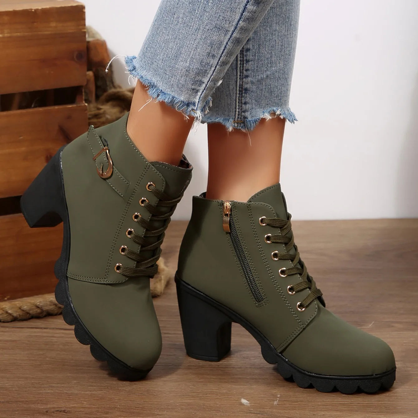 2025 Women High Heel Ankle Boots Autumn Lace Up Comfortable Short Boots Retro Fashion New Trend Lady Shoes Women Botas De Mujer