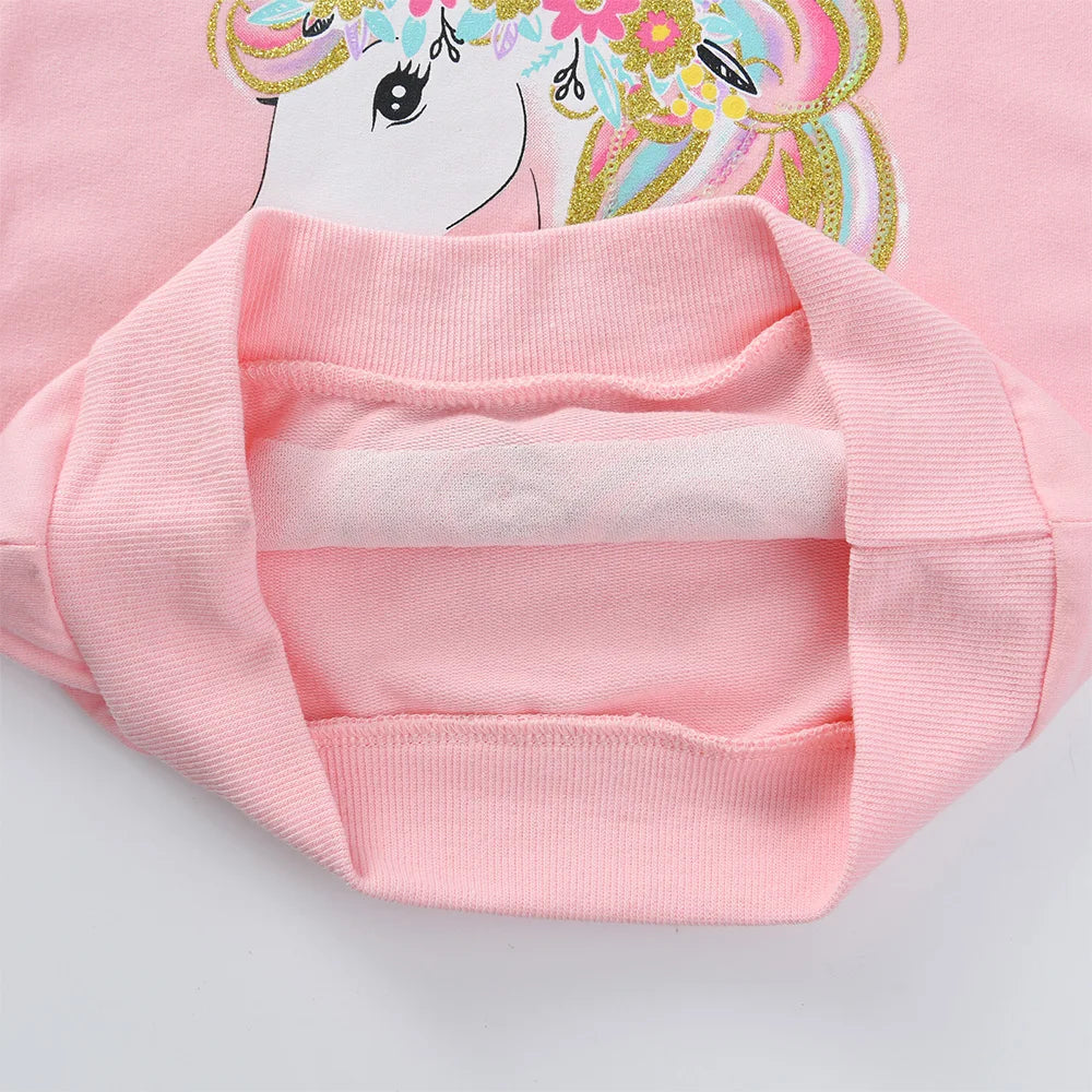VIKITA Girls Cartoon Pink Outfits Kids Rainbow Striped Cotton Sweatshirt and Colorful Leggings Children Clothing 2 Pcs Sets