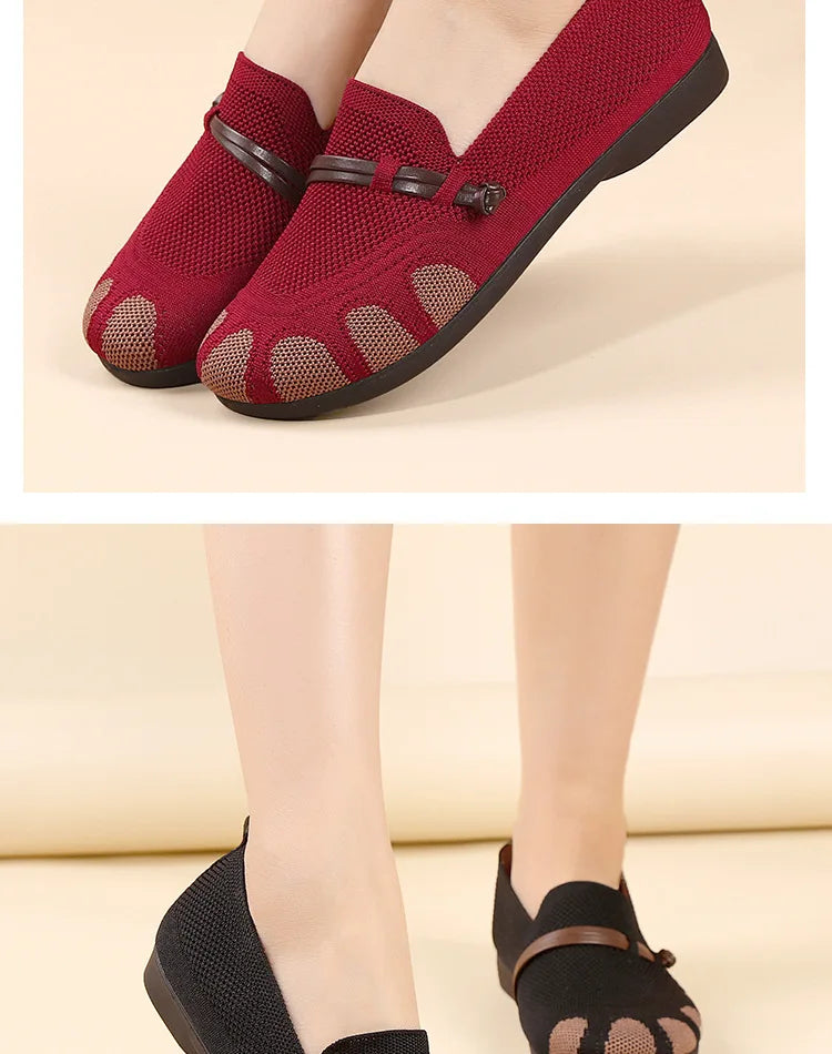 Women's shoes 2025 spring/summer new style shallow mouth flat bottom mother's shoes breathable mesh shoes comfortable loafers