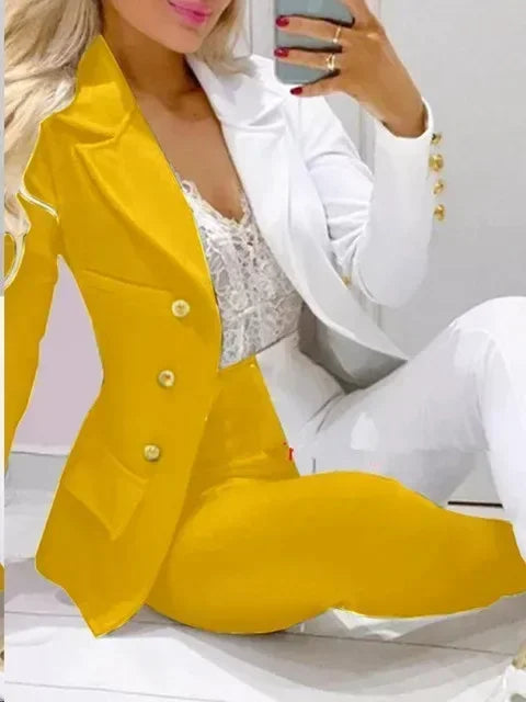 2025 Spring Autumn Two Piece Set Women Office Tracksuits For Ladies Outfits Lapel Collar Double Breasted Blazer Suit Pants Set