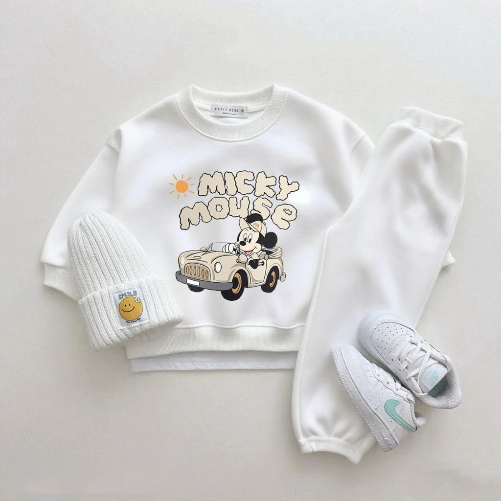Disney Girls Cartoon Hoodies+Pants 2Piece Set Outer Wear New Design Sweatshirts Simple Pants Tracksuits Boys Child Costume