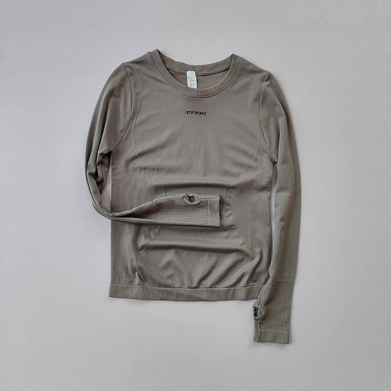 Women's Gym Long Sleeve Top, Letter Graphic Workout Shirt, Quick Dry Compression Wear for Running & Yoga