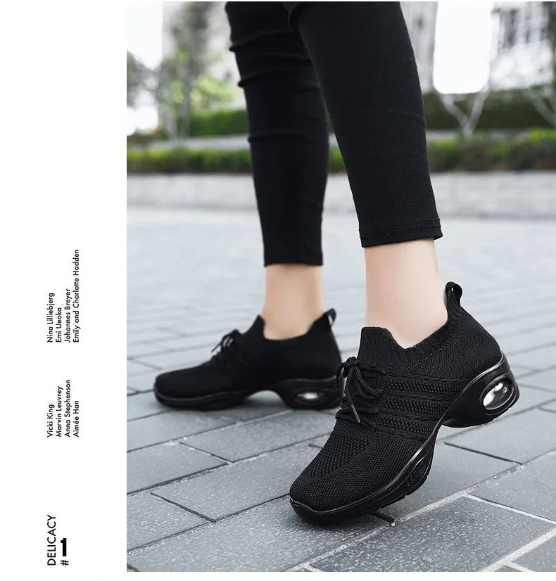 Dance Shoes for Women Stylish Dance Sneakers with Thick Soles Lightweight Fashion Walking Shoes Height Increasing Lady Flats