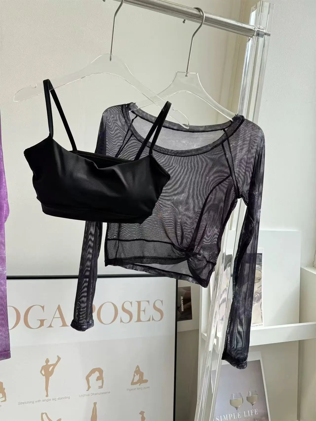 2PCS Gym Top Bra with T-Shirt Women Fitness Sport Crop Top Sexy Long Sleeve Shirt Quick Dry Yoga Shirt Outdoor Clothes