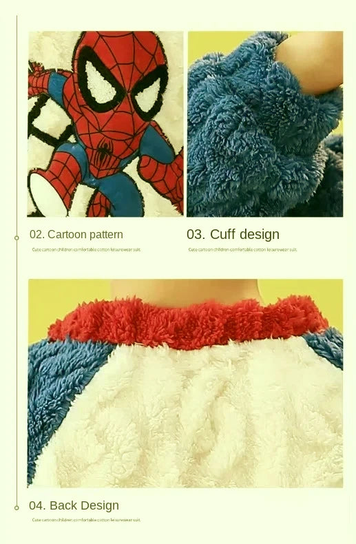 Winter Marvel Children Clothing Boys Sleepwear Set Flannel Thick Long Sleeve Warm Set Pajamas Two Pieces Kids Clothes Spiderman