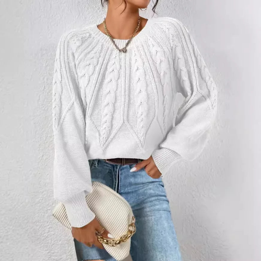 Knit Sweaters Women Loose Full Sleeve Thick Spliced Jumpers Round Neck Solid Casual Pullovers Office Lady Elegant 2025