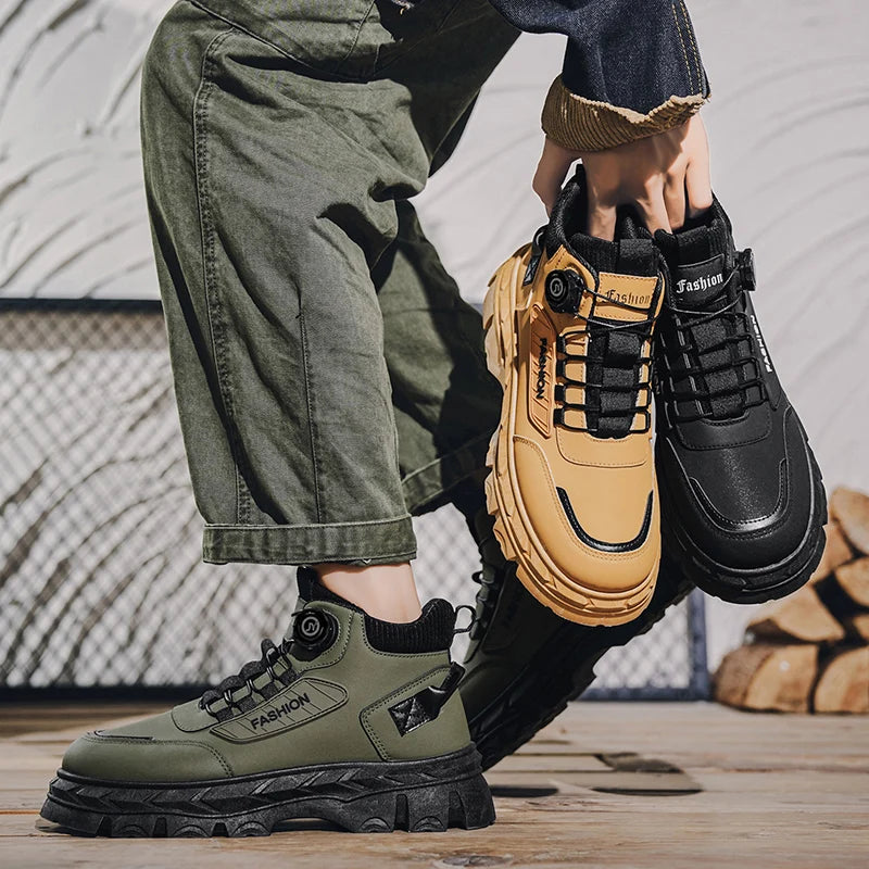 British Style Men's High Boots Fashion Outdoor Comfortable Work Boots Autumn Winter Mens Non-slip Wear-resistant Platform Boots