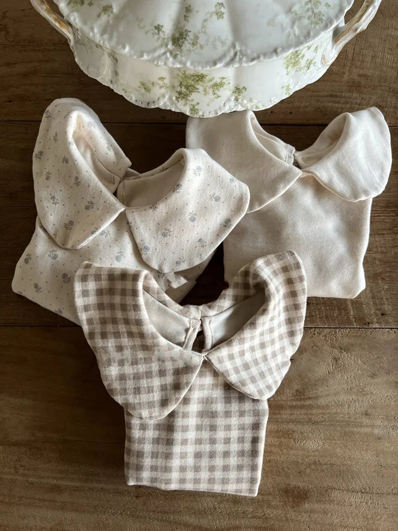 2025 Autumn New Baby Long Sleeve Cotton T Shirts Infant Plaid Floral Cute Girls Tops Kids Versatile Casual Lapel Bottoming Shirt