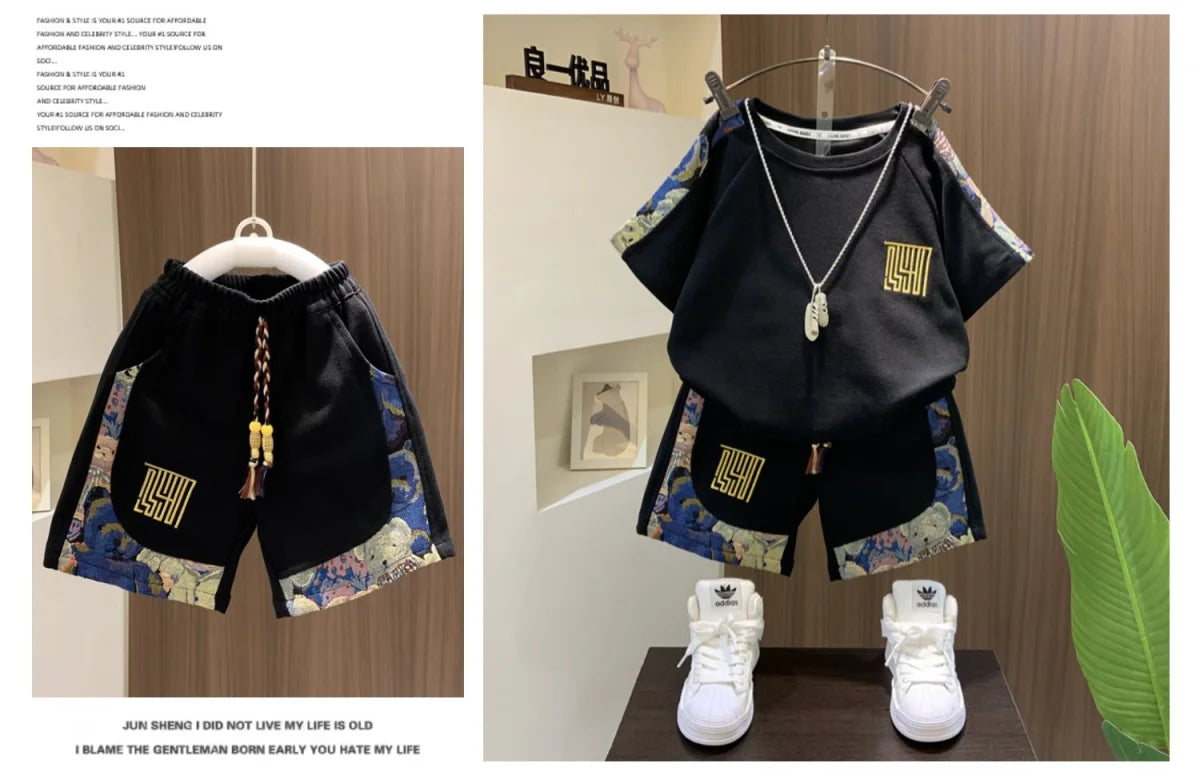 Children's Summer Set 2025 New Boys' Baby Cool Handsome Short sleeved T-shirt Shorts Two piece Set