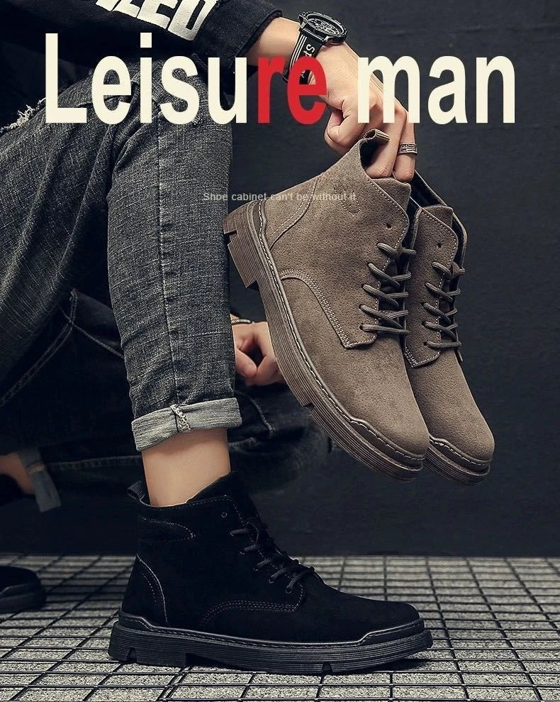 British Style Retro Men Boots High Top Platform Non-slip Wear-resistant Casual Shoes Outdoor Work Driving Boots Botas Hombre New
