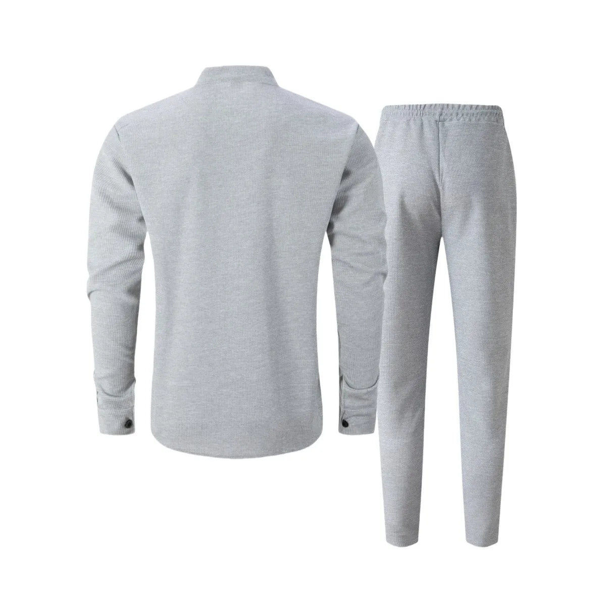 New autumn men's suit, waffle plain-colored long-sleevedshirt with pocket cardigan, stylish men's casual clothing long pants set