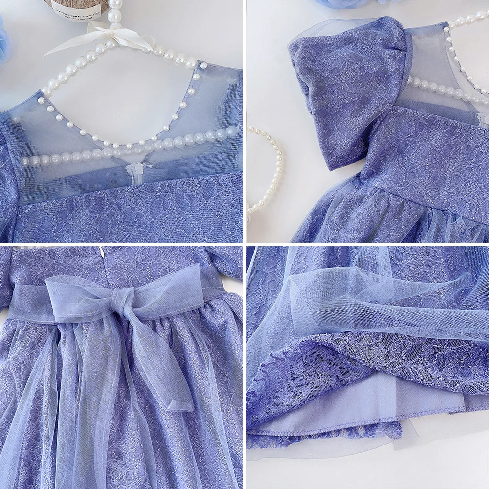 Pink Dreamy Sweet Girl Fairy Princess Dress Sleeveless Bow Decoration Mesh Lace Children's Casual Clothes Birthday Party Summer