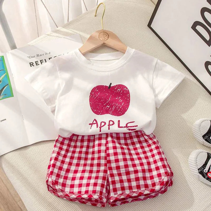 Baby Girls Set Summer Children Clothing Sets Plaid Shorts Short Sleeve T-Shirt Baby Girl Clothes Sweet Cute Outfits for 2-4Years