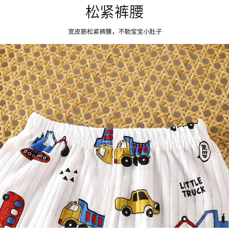 Kids Summer Pure Cotton Clothing Sets Boys Girls Cute Cartoon Short Sleeve T-Shirt Tops with Shorts Toddler Baby Casual Pajamas