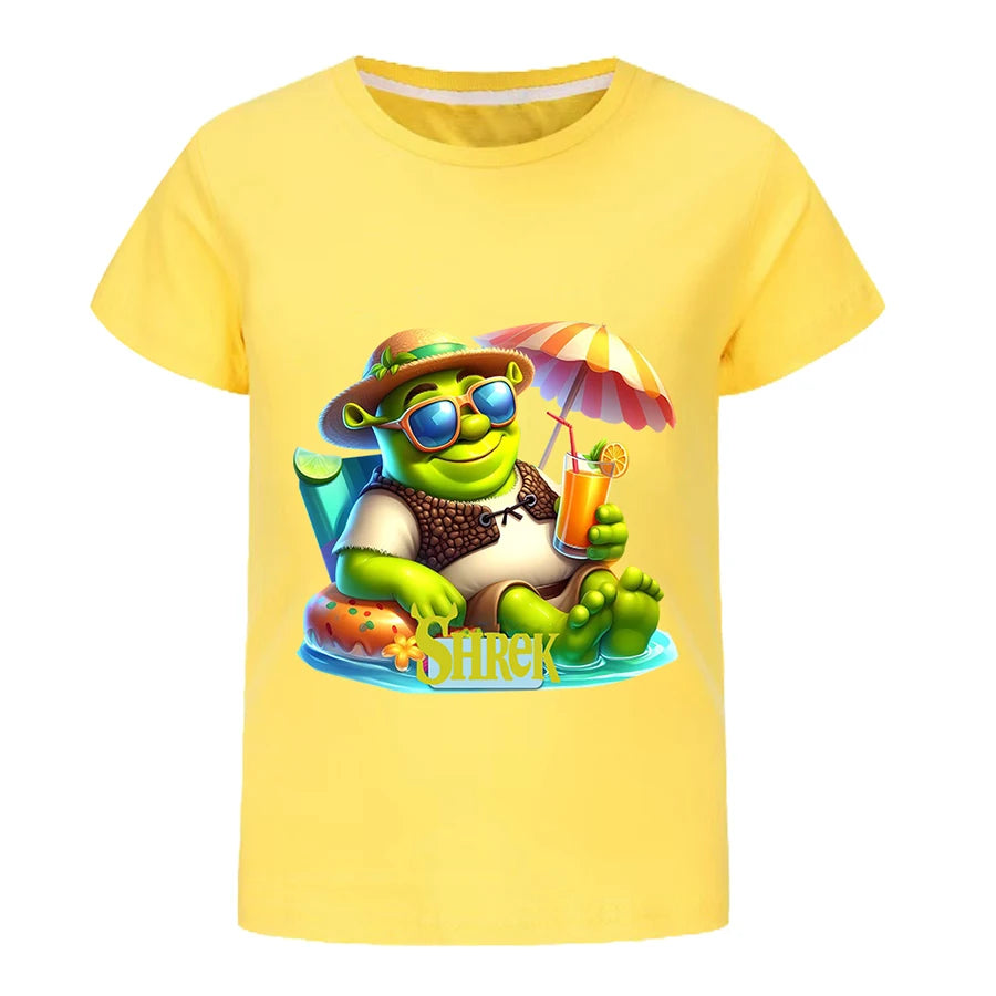 Shrek Child Tracksuit Blouse Short Sleeve Family Matching Clothes Sets for Baby Set for Children From 6 To 12 Years Old Summer