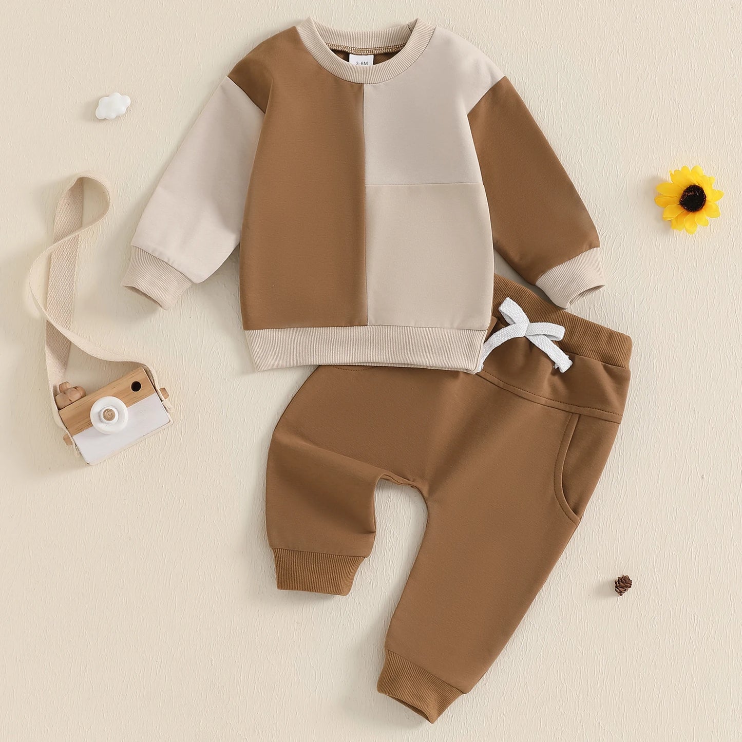 Infant Baby Boy Sweatshirt Pants Set 2pcs Clothing Suit Casual Toddler Long Sleeve Contrast Color Ribbed Cotton Outerwear