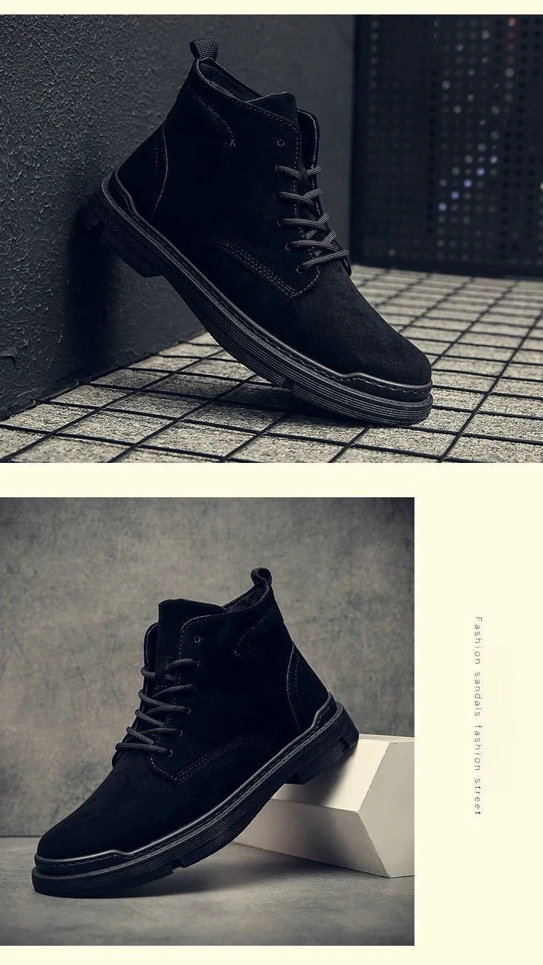 British Style Retro Men Boots High Top Platform Non-slip Wear-resistant Casual Shoes Outdoor Work Driving Boots Botas Hombre New