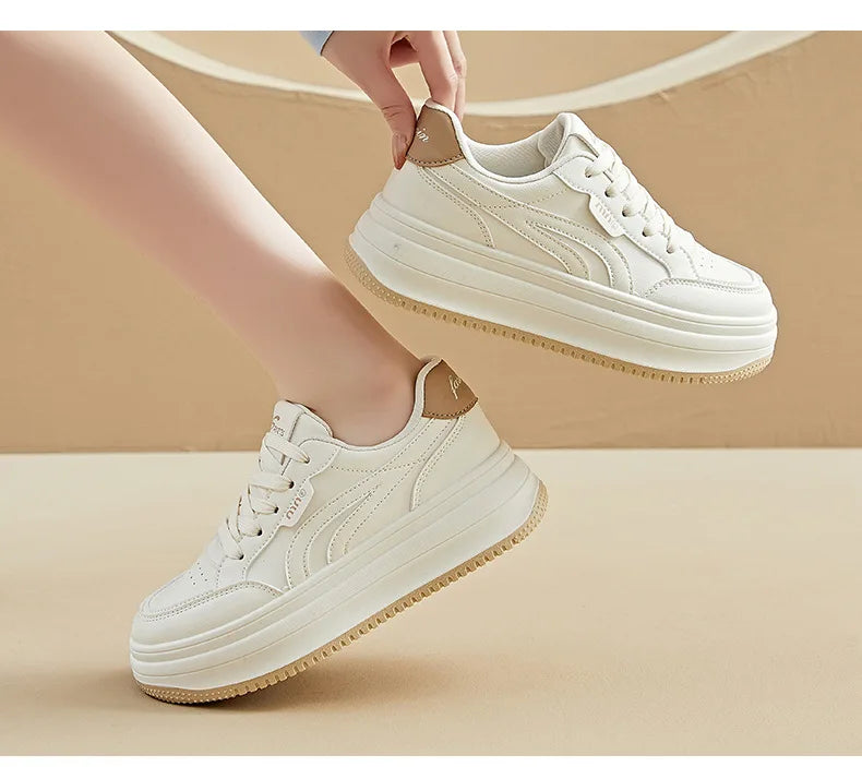 Women's White Shoes2025Autumn New Thick-Soled Platform Shoes Leather Surface All-Season Casual Sports Shoes for Women