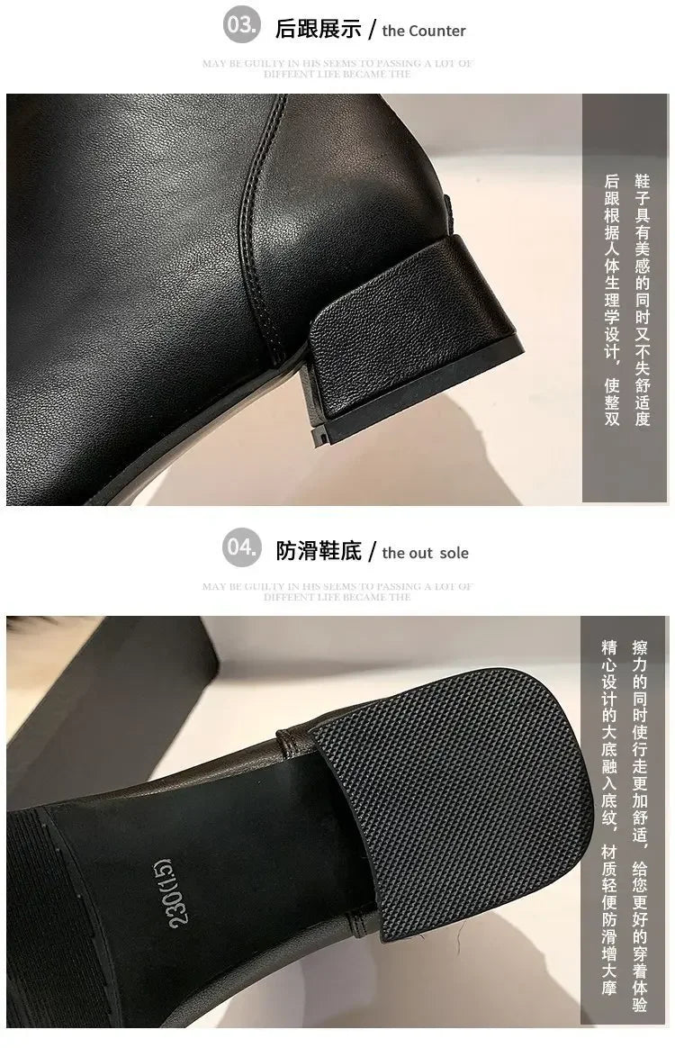 2025 New Elastic Socks Boots Women's Ankle Boots High Heels Thick Heels Square Toe Short Boots Retro Women's Shoes Botas Mujer