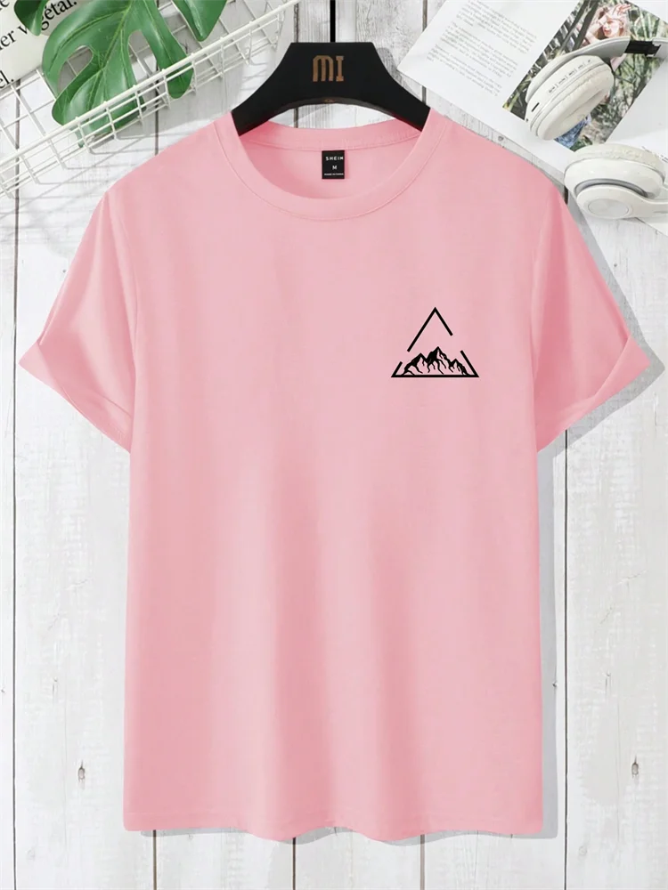 New Geometric Mountain Print Short Sleeve T-Shirt For Summer Men Casual Fashion Unisex Short Sleeve Trend Streetwear Clothing