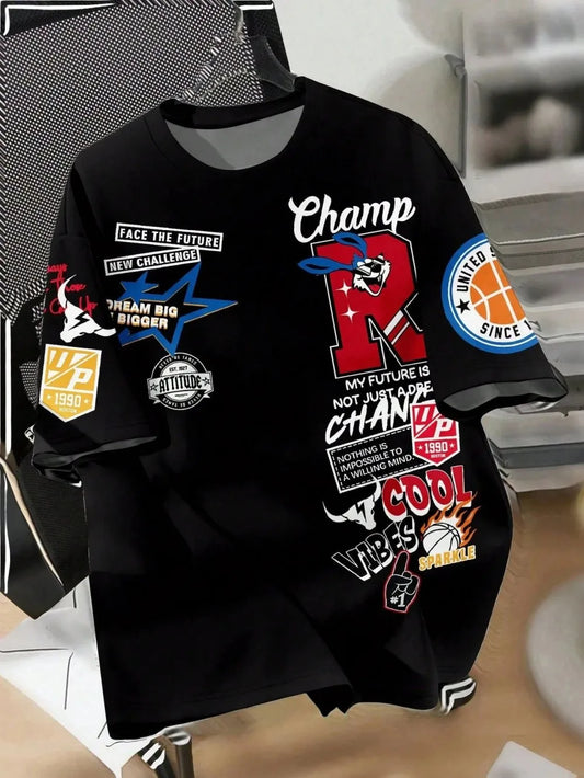 New Creative Breathable Men's T-shirt with Graffiti Printed Pattern Outdoor Quick drying Comfortable Sports Top