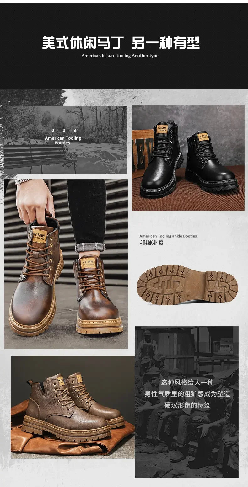 Boots Men All Season Outdoor Work Shoes Anti Slip and Comfortable Black Ankle  Boots Fashionable British Casual Denim Boots 2025