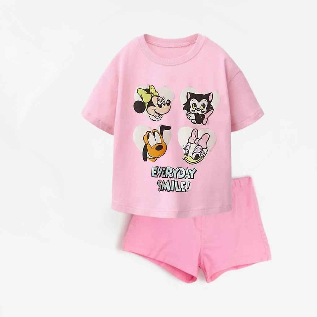 Cartoon Cute Baby Girl Short Sleeve Suit T-shirt + Shorts 2025 New Summer Clothing Fashion Trendy Children Tshirts Tracksuits